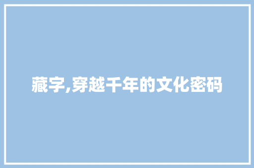 藏字,穿越千年的文化密码