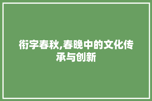 衔字春秋,春晚中的文化传承与创新