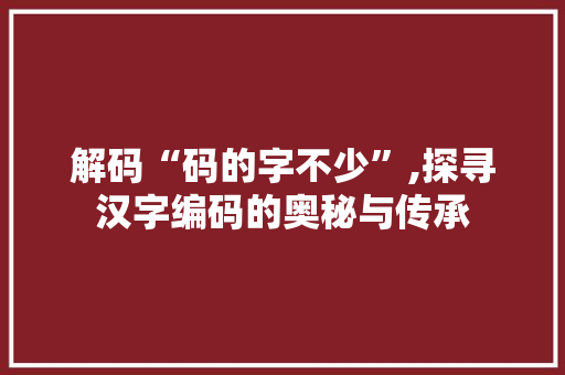 解码“码的字不少”,探寻汉字编码的奥秘与传承