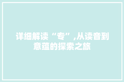 详细解读“专”,从读音到意蕴的探索之旅