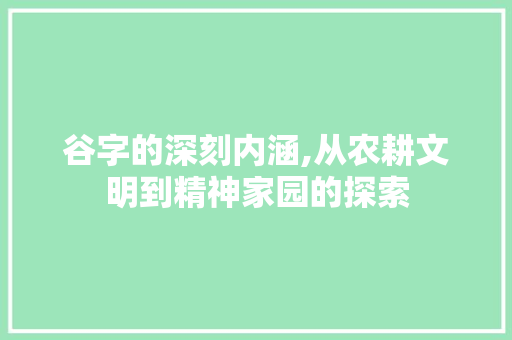 谷字的深刻内涵,从农耕文明到精神家园的探索