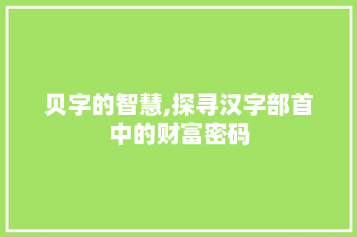 贝字的智慧,探寻汉字部首中的财富密码