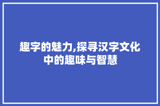 趣字的魅力,探寻汉字文化中的趣味与智慧