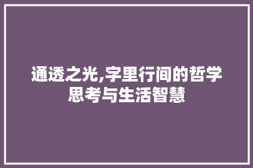 通透之光,字里行间的哲学思考与生活智慧