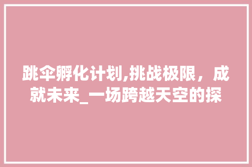 跳伞孵化计划,挑战极限，成就未来_一场跨越天空的探索之旅