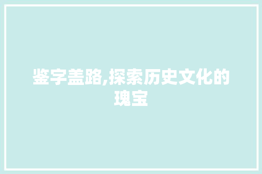 鉴字盖路,探索历史文化的瑰宝
