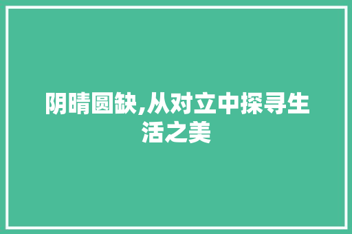 阴晴圆缺,从对立中探寻生活之美