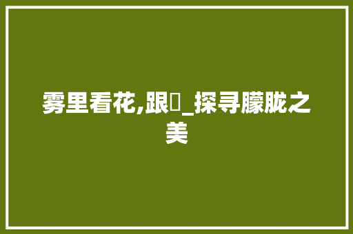 雾里看花,跟濛_探寻朦胧之美