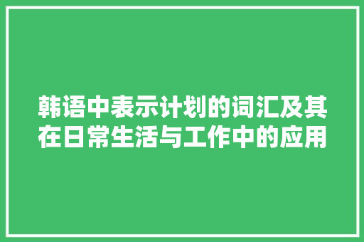 韩语中表示计划的词汇及其在日常生活与工作中的应用