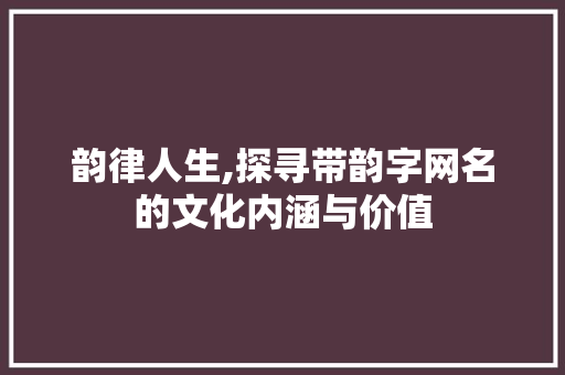 韵律人生,探寻带韵字网名的文化内涵与价值