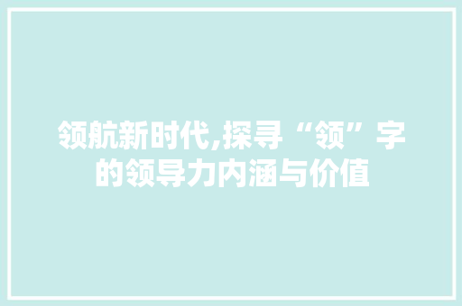 领航新时代,探寻“领”字的领导力内涵与价值