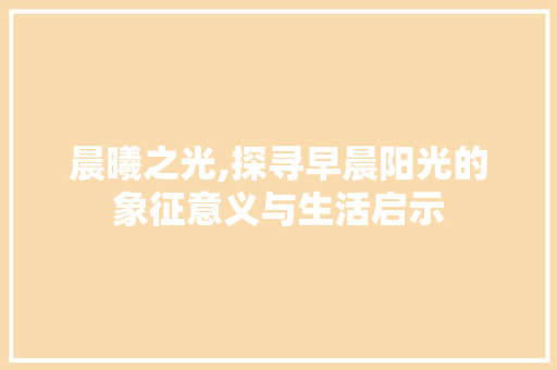 晨曦之光,探寻早晨阳光的象征意义与生活启示
