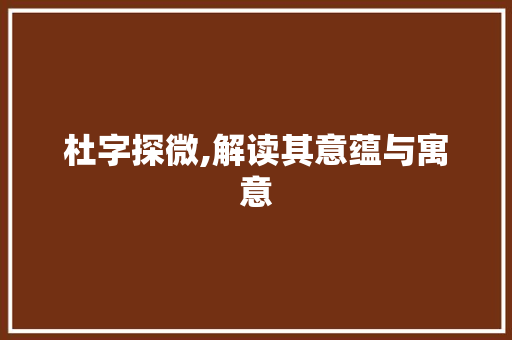 杜字探微,解读其意蕴与寓意 商业计划书范文
