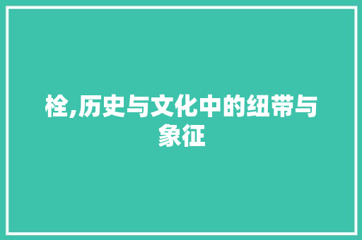 栓,历史与文化中的纽带与象征
