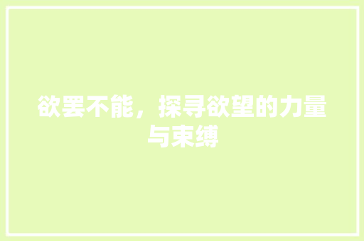欲罢不能，探寻欲望的力量与束缚