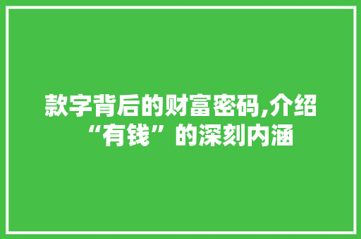 款字背后的财富密码,介绍“有钱”的深刻内涵