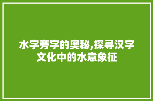 水字旁字的奥秘,探寻汉字文化中的水意象征