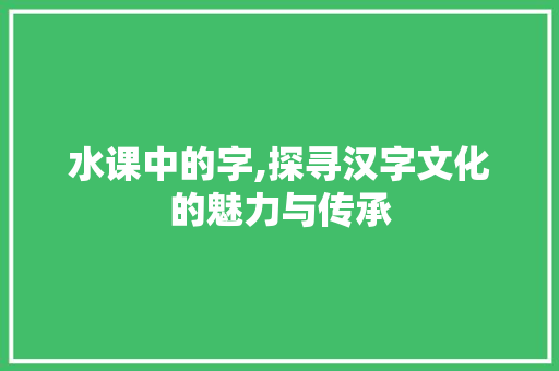 水课中的字,探寻汉字文化的魅力与传承