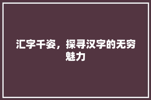 汇字千姿，探寻汉字的无穷魅力
