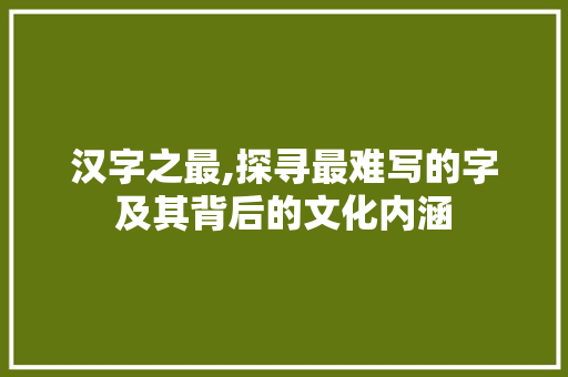 汉字之最,探寻最难写的字及其背后的文化内涵