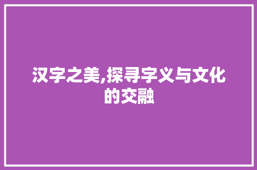 汉字之美,探寻字义与文化的交融