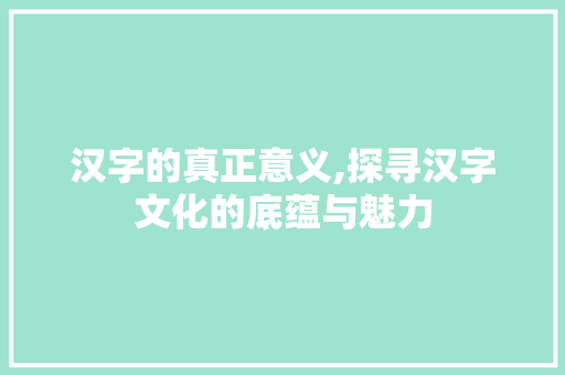 汉字的真正意义,探寻汉字文化的底蕴与魅力