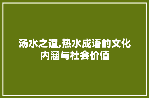 汤水之谊,热水成语的文化内涵与社会价值