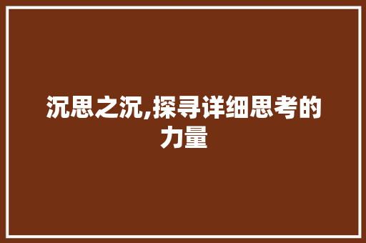 沉思之沉,探寻详细思考的力量