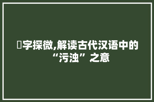 涽字探微,解读古代汉语中的“污浊”之意