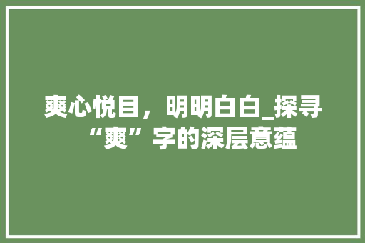 爽心悦目，明明白白_探寻“爽”字的深层意蕴