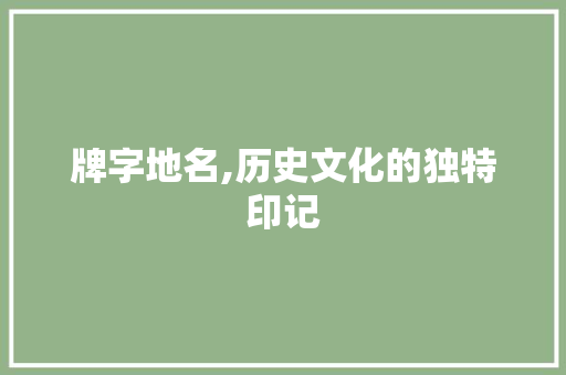 牌字地名,历史文化的独特印记