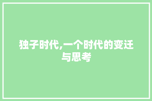 独子时代,一个时代的变迁与思考