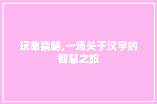 玩命猜貂,一场关于汉字的智慧之旅 职场应用