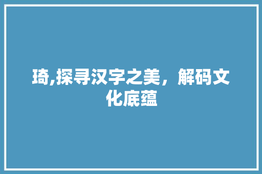 琦,探寻汉字之美，解码文化底蕴