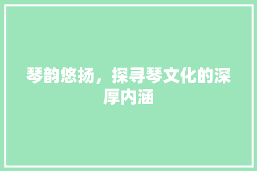 琴韵悠扬，探寻琴文化的深厚内涵