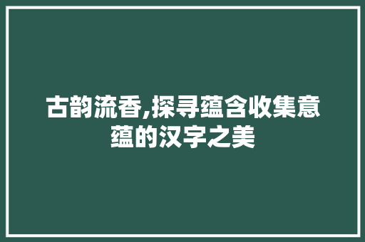 古韵流香,探寻蕴含收集意蕴的汉字之美