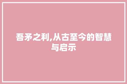 吾矛之利,从古至今的智慧与启示