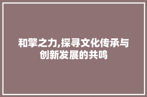 和擎之力,探寻文化传承与创新发展的共鸣