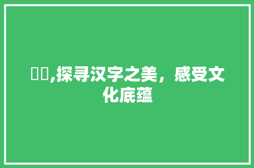 咵麗,探寻汉字之美，感受文化底蕴