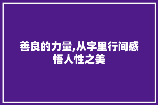 善良的力量,从字里行间感悟人性之美