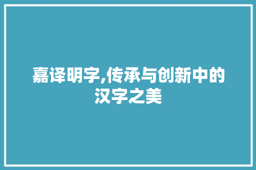 嘉译明字,传承与创新中的汉字之美
