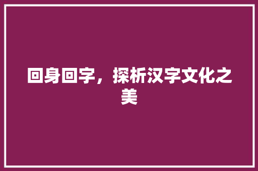 回身回字，探析汉字文化之美