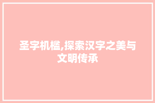 圣字机槛,探索汉字之美与文明传承