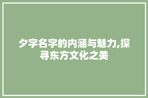 夕字名字的内涵与魅力,探寻东方文化之美
