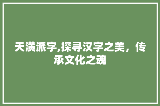 天潢派字,探寻汉字之美，传承文化之魂