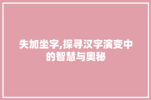 失加坐字,探寻汉字演变中的智慧与奥秘