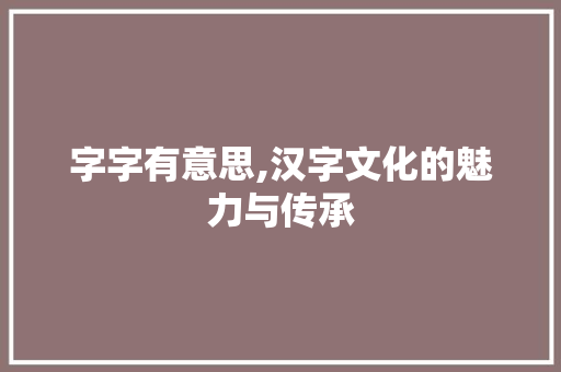 字字有意思,汉字文化的魅力与传承