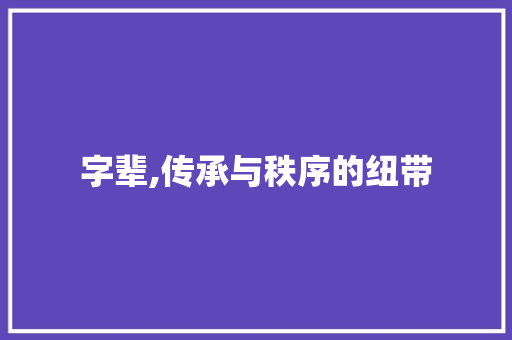 字辈,传承与秩序的纽带