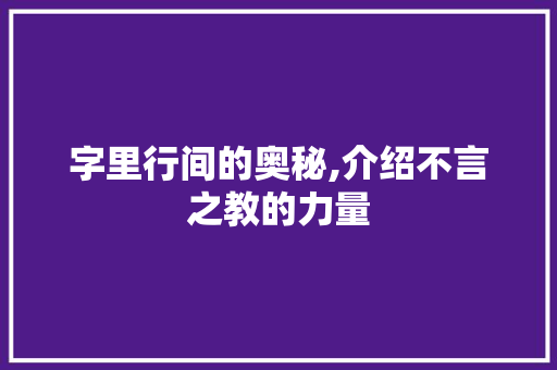 字里行间的奥秘,介绍不言之教的力量