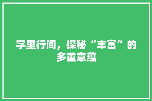 字里行间，探秘“丰富”的多重意蕴